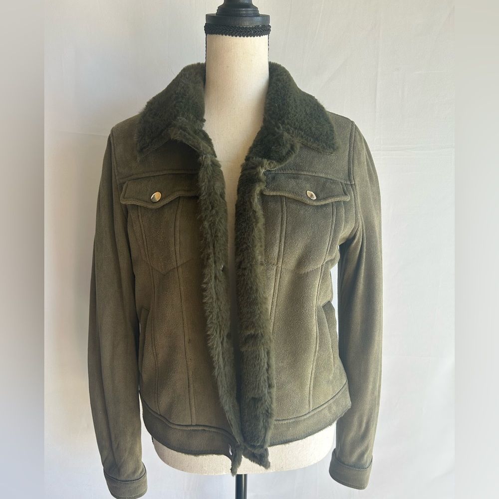 Jou jou Cordoray bomber jacket  faux fur lining button down sage green  size XS